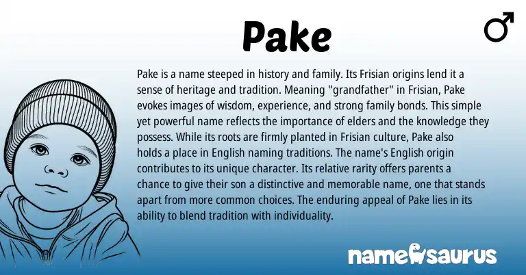 Infographic about Pake name meaning, Pake is a name from Frisian origin(s).