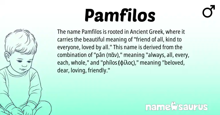 Infographic about Pamfilos name meaning, Pamfilos is a name from Ancient Greek origin(s).