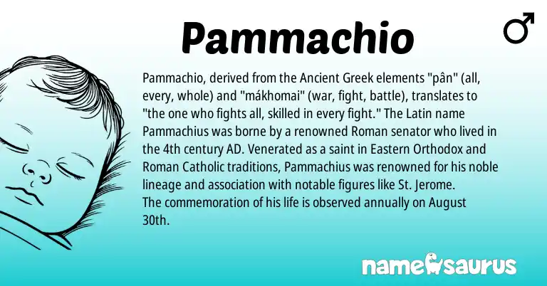 Infographic about Pammachio name meaning, Pammachio is a name from Roman, Ancient Greek, Latin origin(s).