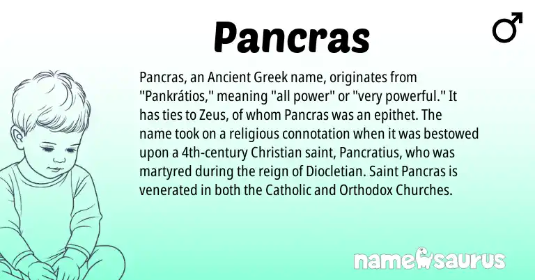 Infographic about Pancras name meaning, Pancras is a name from Ancient Greek origin(s).