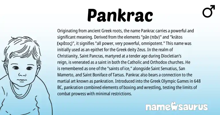 Infographic about Pankrac name meaning, Pankrac is a name from Christianity, Greek origin(s).