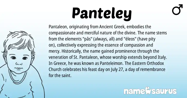 Infographic about Panteley name meaning, Panteley is a name from Ancient Greek, Greece origin(s).