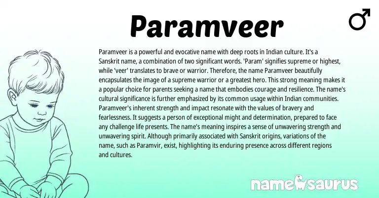 Infographic about Paramveer name meaning, Paramveer is a name from Indian, Sanskrit origin(s).