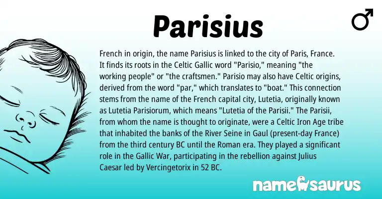 Infographic about Parisius name meaning, Parisius is a name from French, Roman, Celtic origin(s).