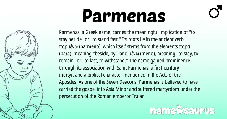 Infographic about Parmenas name meaning, Parmenas is a name from Roman, Greek origin(s).