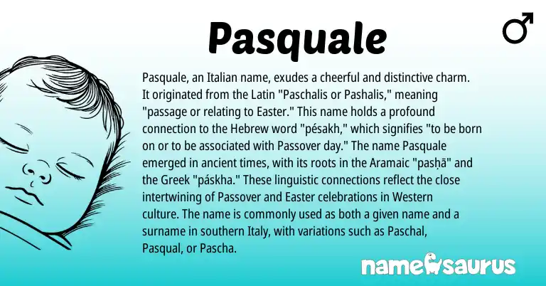 Infographic about Pasquale name meaning, Pasquale is a name from Aramaic, Latin, Greek, Hebrew, Italian origin(s).
