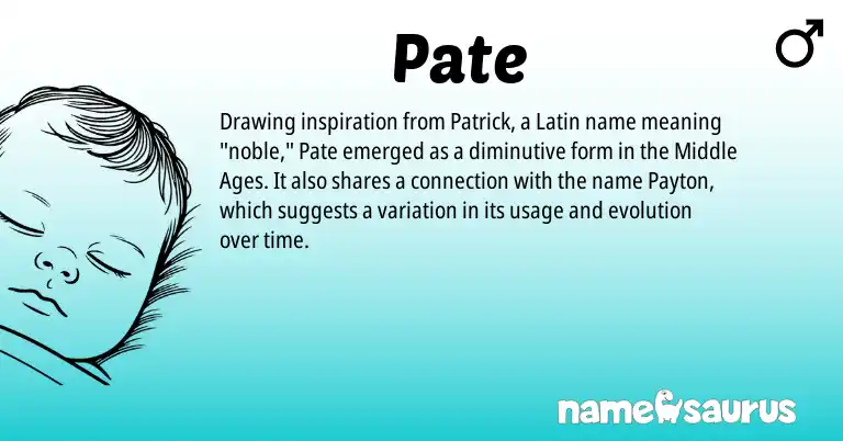 Infographic about Pate name meaning, Pate is a name from Latin origin(s).