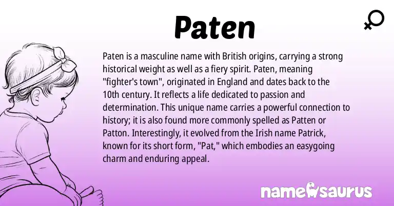Infographic about Paten name meaning, Paten is a name from British origin(s).