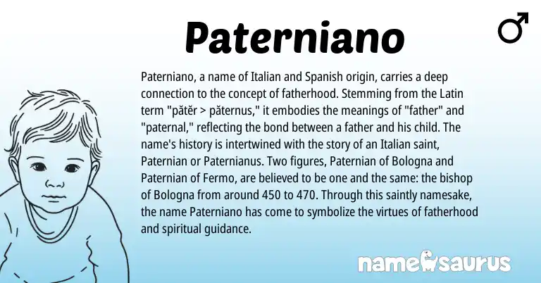 Infographic about Paterniano name meaning, Paterniano is a name from Spanish, Latin, Italian origin(s).