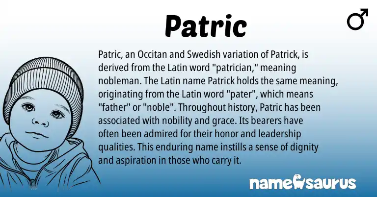 Infographic about Patric name meaning, Patric is a name from Swedish, Occitan, Latin origin(s).