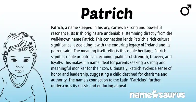 Infographic about Patrich name meaning, Patrich is a name from Latin, Irish origin(s).