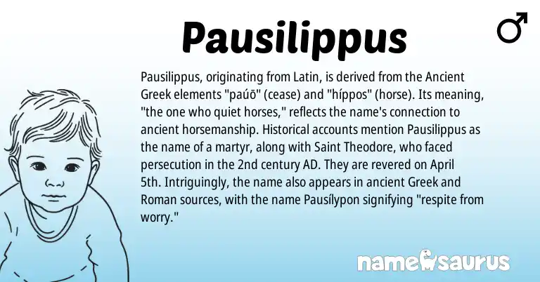 Infographic about Pausilippus name meaning, Pausilippus is a name from Roman, Ancient Greek, Latin, Greek origin(s).
