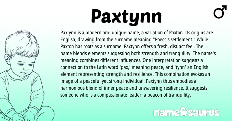 Infographic about Paxtynn name meaning, Paxtynn is a name from Latin, English origin(s).