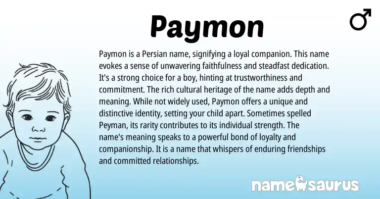 Infographic about Paymon name meaning, Paymon is a name from Persian origin(s).
