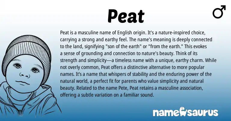 Infographic about Peat name meaning, Peat is a name from English origin(s).