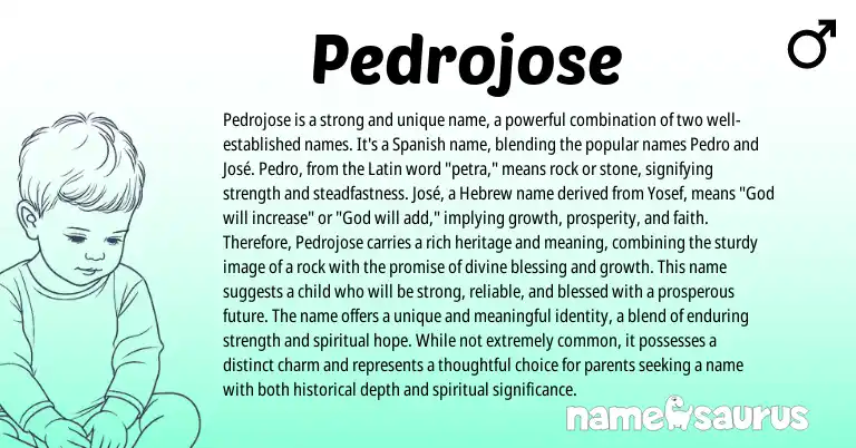 Infographic about Pedrojose name meaning, Pedrojose is a name from Latin, Hebrew, Portuguese, Spanish origin(s).