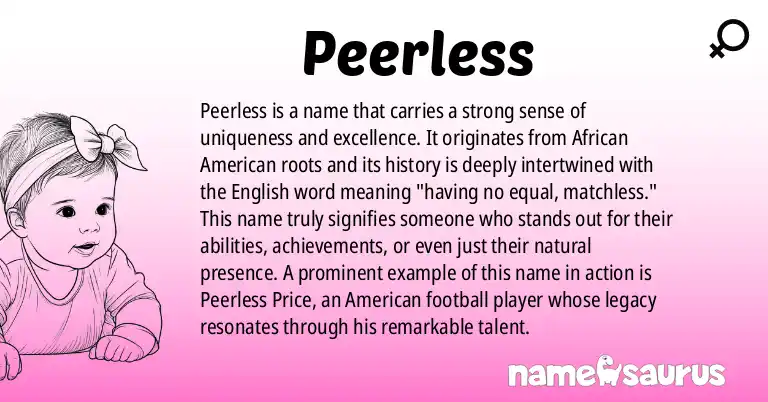 Infographic about Peerless name meaning, Peerless is a name from African American origin(s).