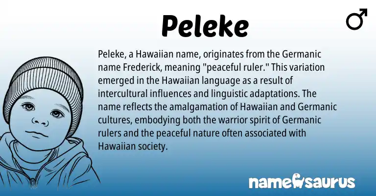 Infographic about Peleke name meaning, Peleke is a name from Germanic, Hawaiian origin(s).