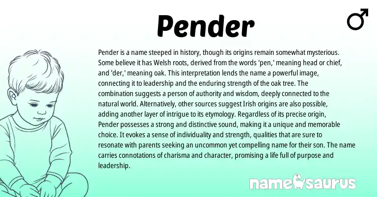 Infographic about Pender name meaning, Pender is a name from Welsh origin(s).