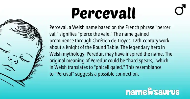 Infographic about Percevall name meaning, Percevall is a name from French, Welsh origin(s).