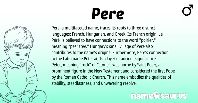 Infographic about Pere name meaning, Pere is a name from Hungarian, French, Roman, Latin, Greek origin(s).