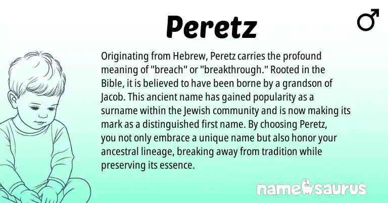 Infographic about Peretz name meaning, Peretz is a name from Jewish, Hebrew origin(s).