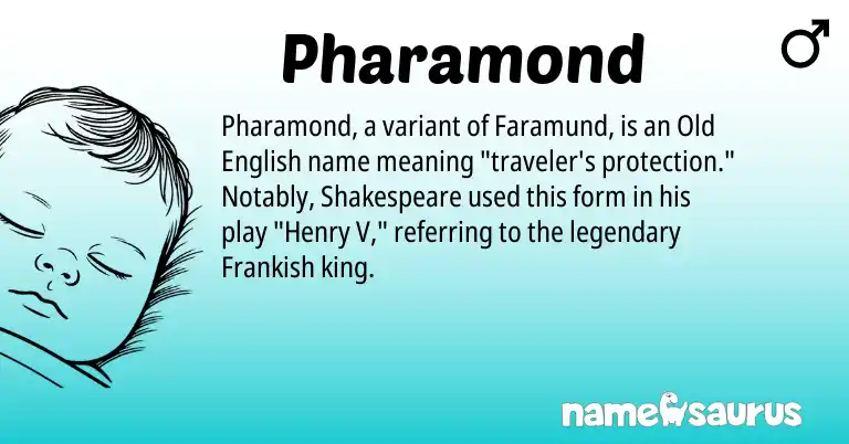 Infographic about Pharamond name meaning, Pharamond is a name from Old English, Frankish origin(s).