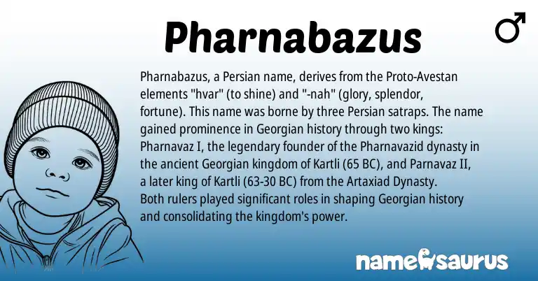 Infographic about Pharnabazus name meaning, Pharnabazus is a name from Georgian, Persian, Avestan origin(s).