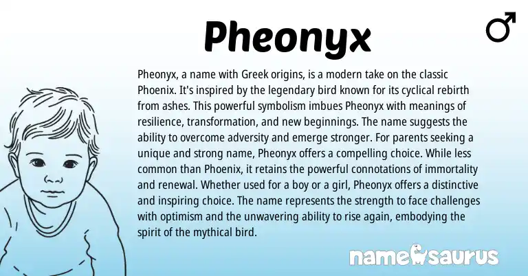 Infographic about Pheonyx name meaning, Pheonyx is a name from Greek origin(s).