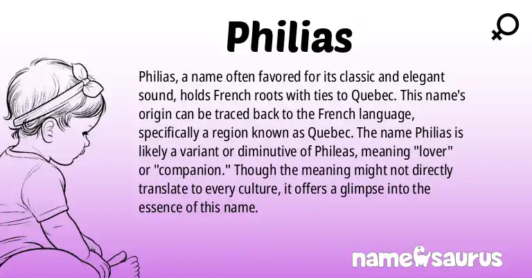 Infographic about Philias name meaning, Philias is a name from French (Quebec) origin(s).