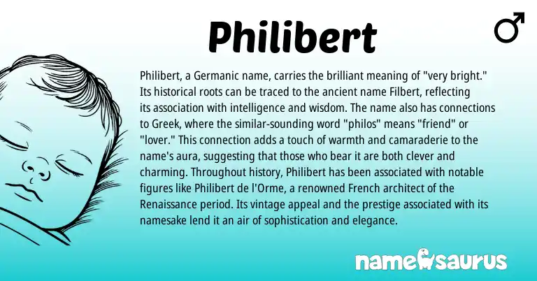 Infographic about Philibert name meaning, Philibert is a name from French, Germanic, Greek origin(s).