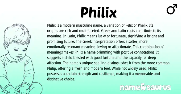 Infographic about Philix name meaning, Philix is a name from Latin, Greek origin(s).