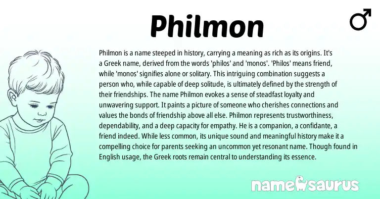 Infographic about Philmon name meaning, Philmon is a name from Greek origin(s).