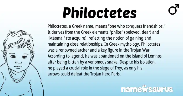 Infographic about Philoctetes name meaning, Philoctetes is a name from Greek origin(s).