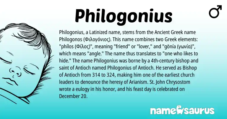 Infographic about Philogonius name meaning, Philogonius is a name from Ancient Greek, Greek origin(s).