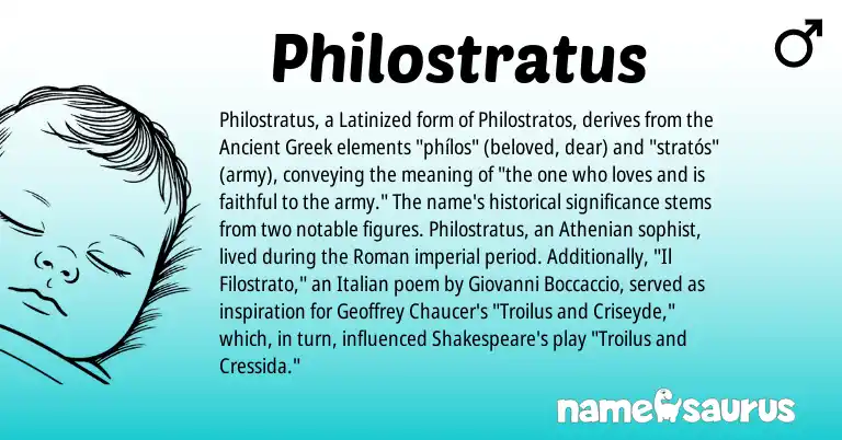 Infographic about Philostratus name meaning, Philostratus is a name from Ancient Greek, Roman, Italian origin(s).