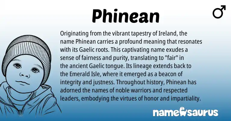 Infographic about Phinean name meaning, Phinean is a name from Ireland, Gaelic origin(s).