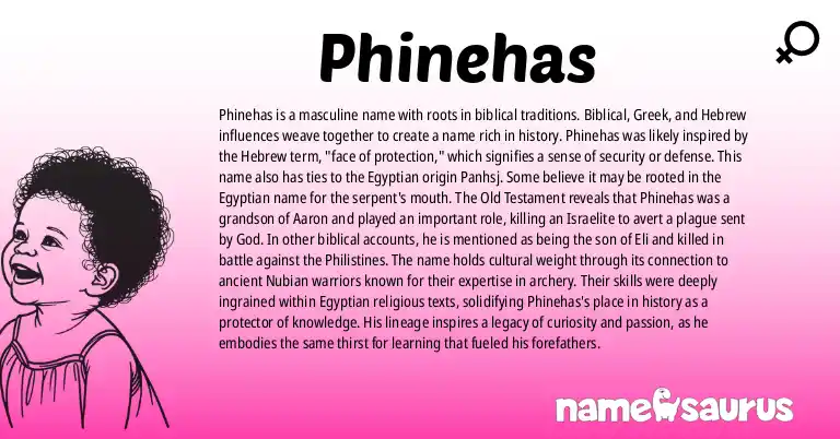 Infographic about Phinehas name meaning, Phinehas is a name from Biblical, Greek, Hebrew, Egyptian origin(s).