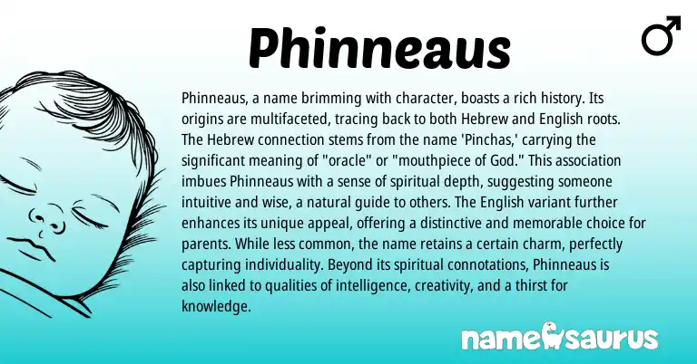 Infographic about Phinneaus name meaning, Phinneaus is a name from Hebrew origin(s).