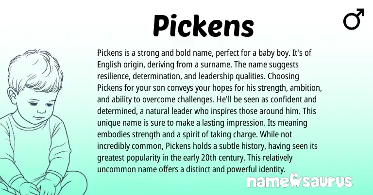 Infographic about Pickens name meaning, Pickens is a name from English origin(s).