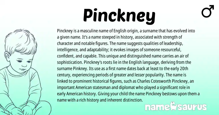 Infographic about Pinckney name meaning, Pinckney is a name from English origin(s).