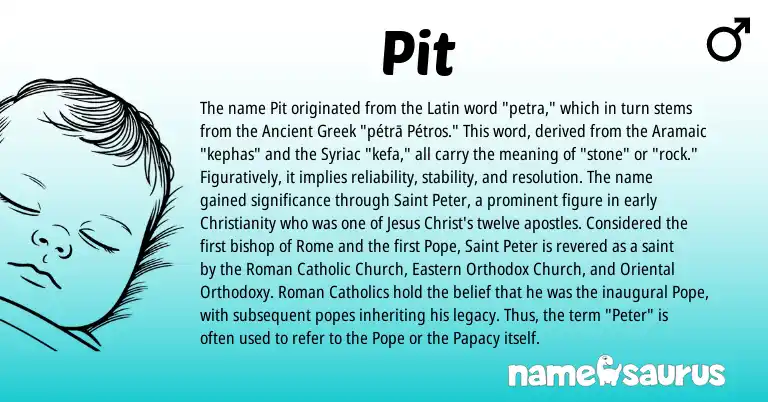 Infographic about Pit name meaning, Pit is a name from Ancient Greek, Christianity, Aramaic, Latin, Roman origin(s).