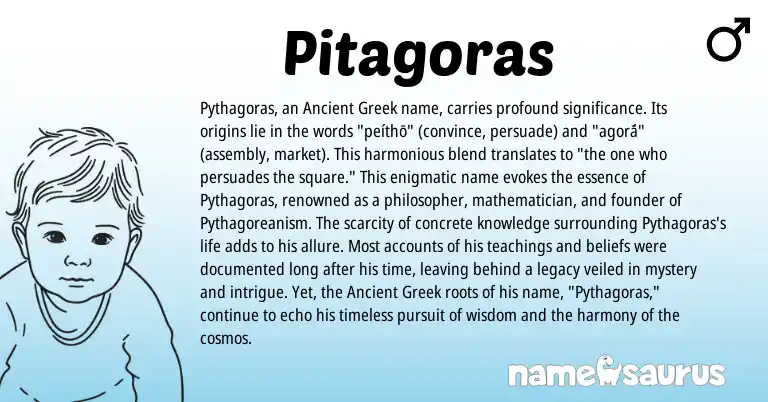 Infographic about Pitagoras name meaning, Pitagoras is a name from Ancient Greek origin(s).