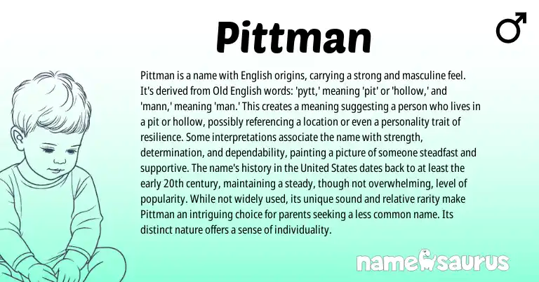 Infographic about Pittman name meaning, Pittman is a name from English origin(s).