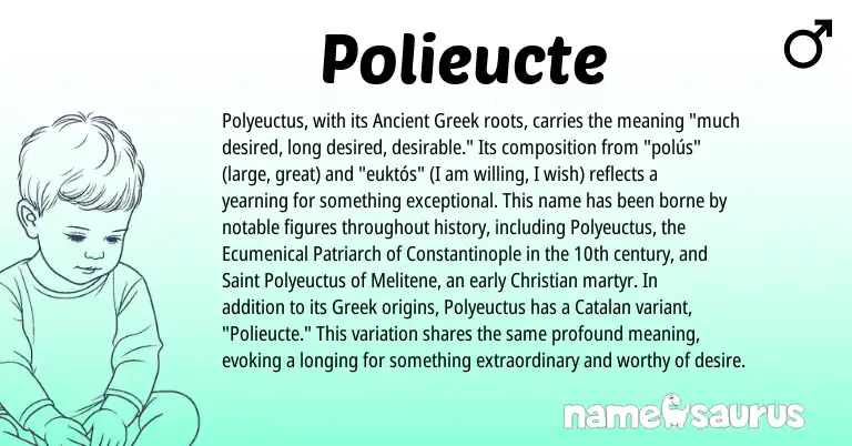 Infographic about Polieucte name meaning, Polieucte is a name from Ancient Greek, Catalan, Greek origin(s).