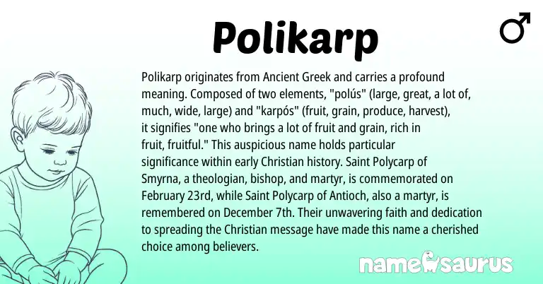 Infographic about Polikarp name meaning, Polikarp is a name from Ancient Greek origin(s).