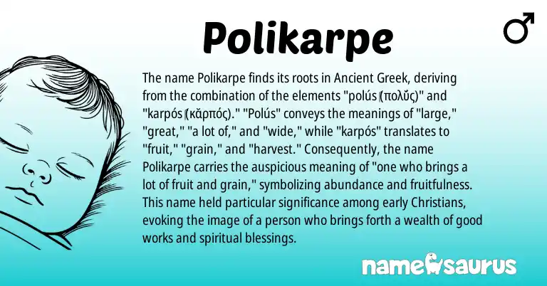 Infographic about Polikarpe name meaning, Polikarpe is a name from Ancient Greek origin(s).