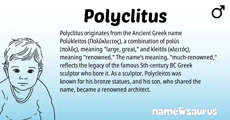 Infographic about Polyclitus name meaning, Polyclitus is a name from Ancient Greek, Greek origin(s).