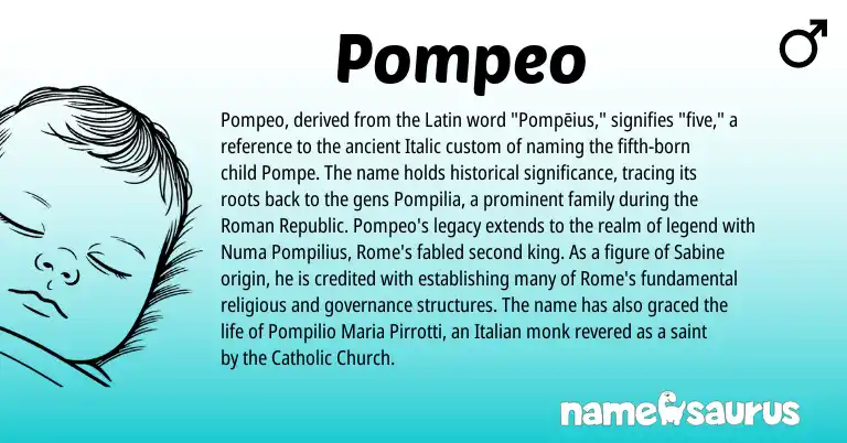 Infographic about Pompeo name meaning, Pompeo is a name from Roman, Latin, Italian origin(s).