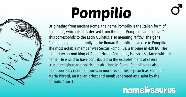 Infographic about Pompilio name meaning, Pompilio is a name from Roman, Latin, Italian origin(s).